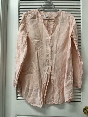 Sigrid Olsen Soft Blush Linen Button-Front Tunic